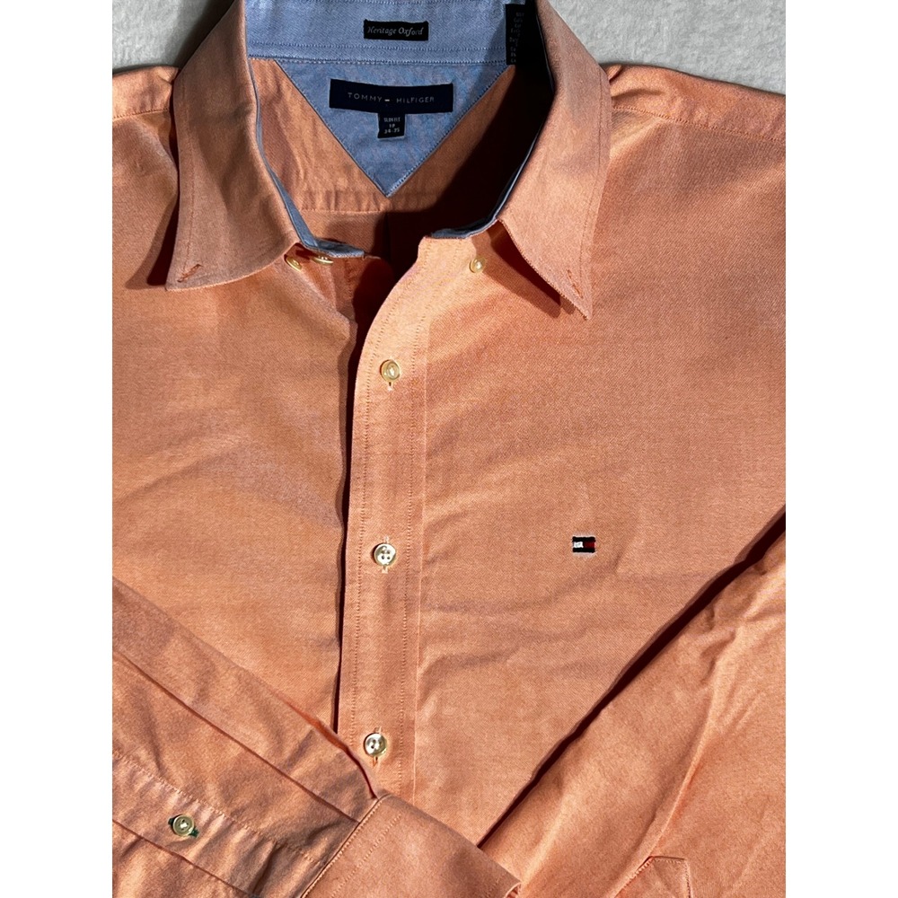 Tommy Hilfiger Mens Heritage Oxford Shirt Slim Fit Peach Orange Cotton 18 34-35